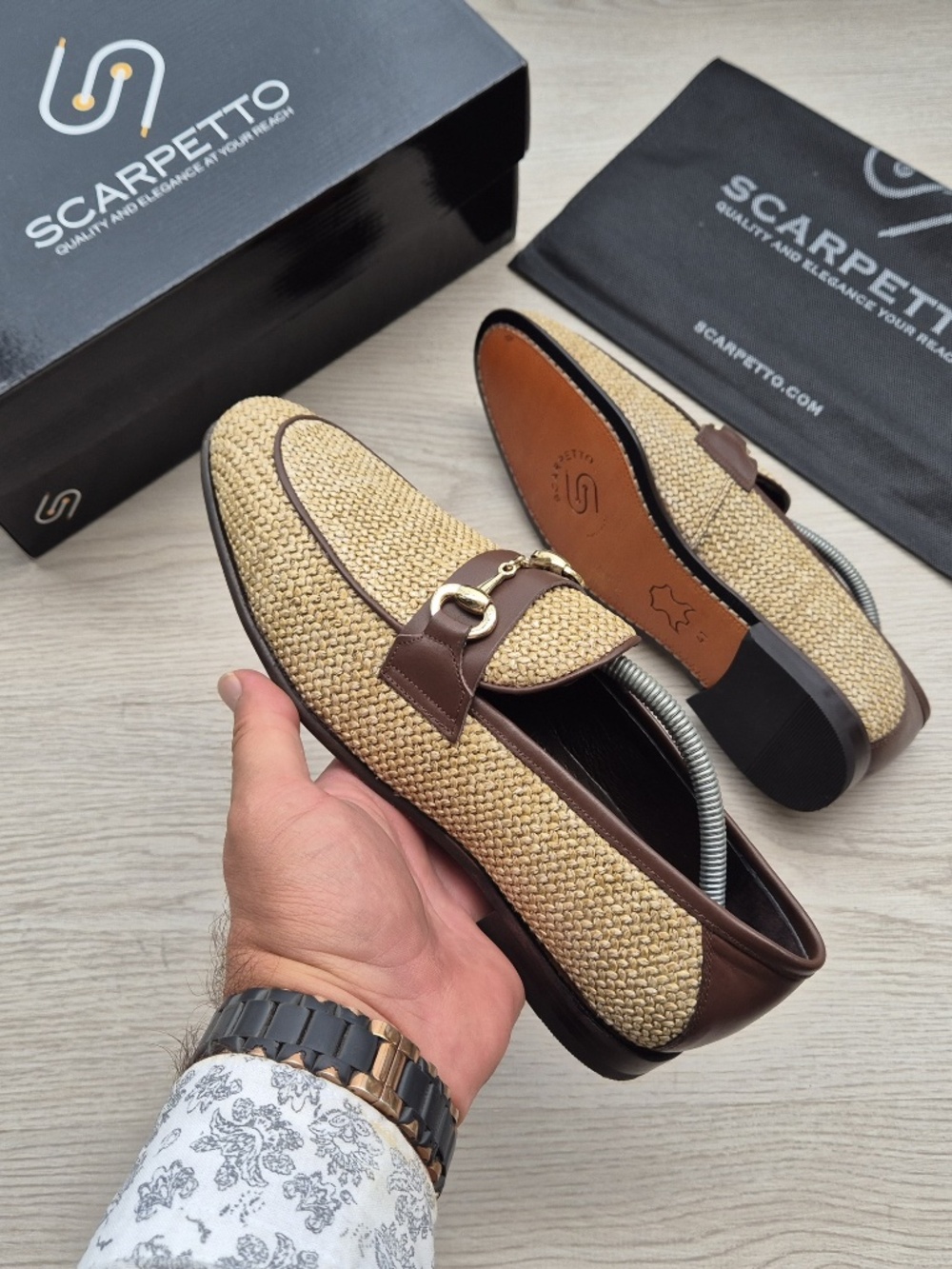 Woven Raffia Loafers with Leather Trim and Horsebit Detail - Picture 3 of 5